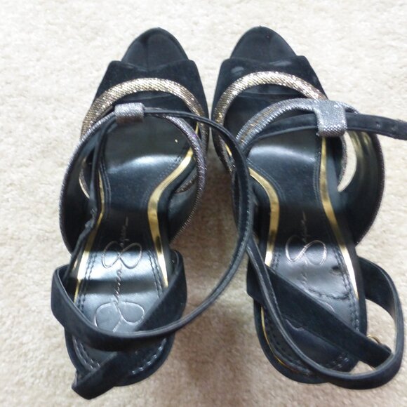 JESSICA SIMPSON black, gold and silver platform heels - Picture 6 of 11